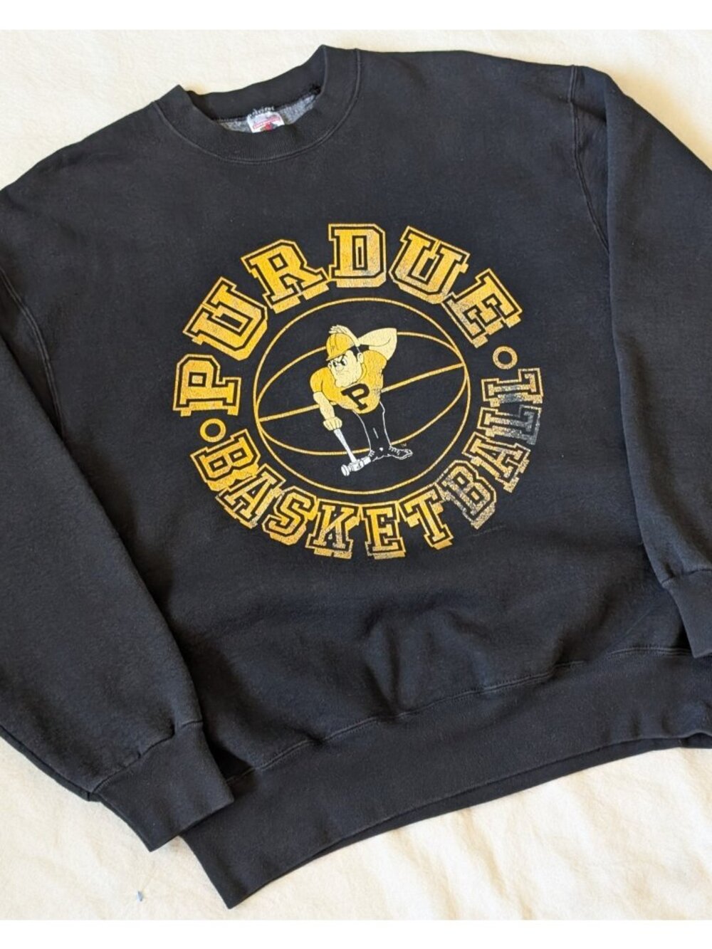 Vintage 90s Purdue Basketball Fruit of the Loom Super Cotton Black Crewneck LG